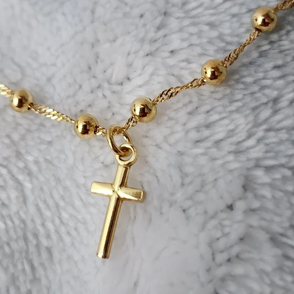 14k Gold on Sterling Silver Cross fixed pendant satellite 16"+2 necklace, NEW! - Picture 6 of 11
